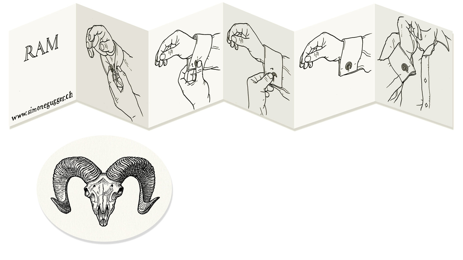 oculus-illustration-anleitung-leporello-widderkopf-manschettenknoepfe-produkt