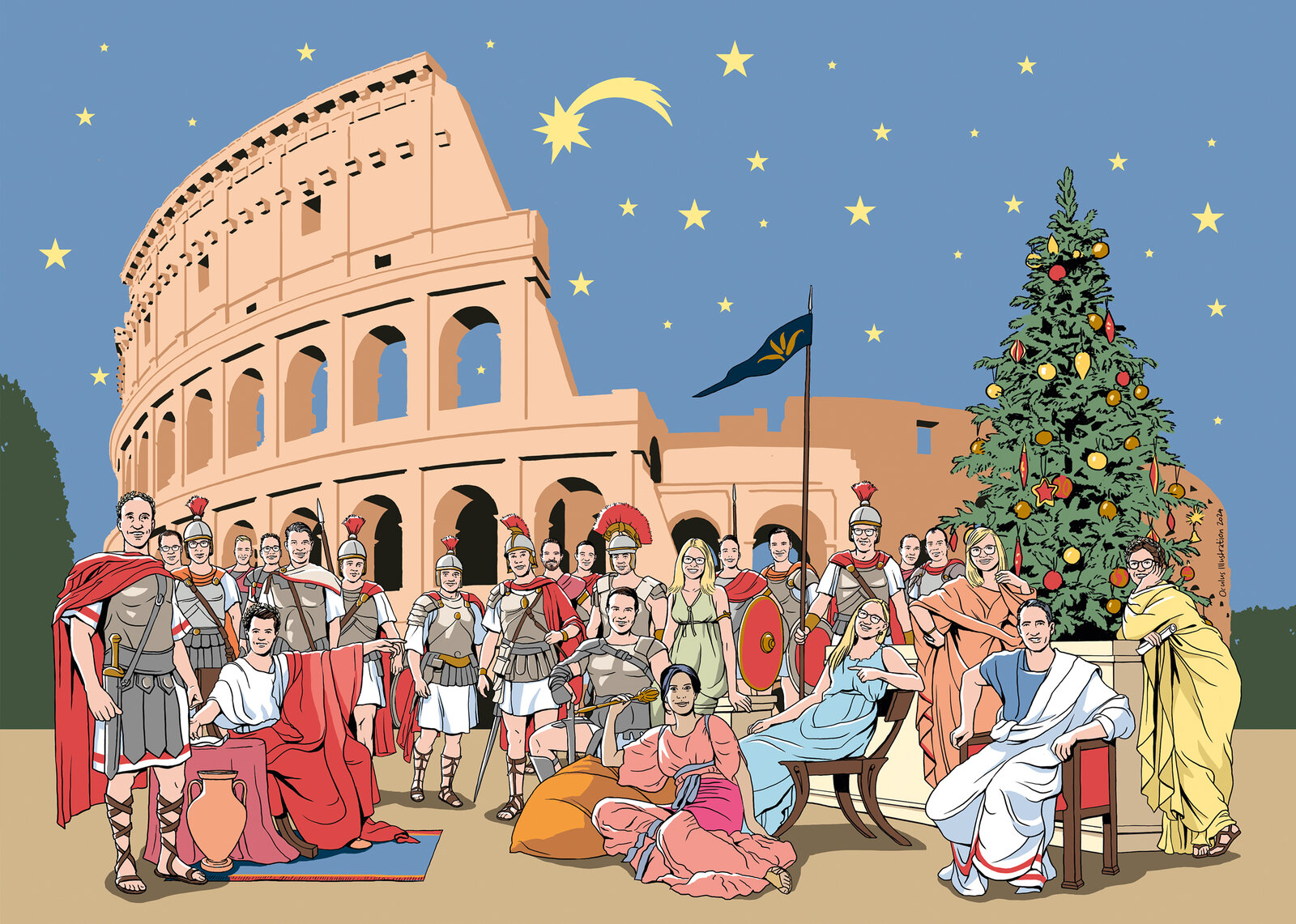 oculus-illustration-verium-weihnachtskarte-team-portrait-rom