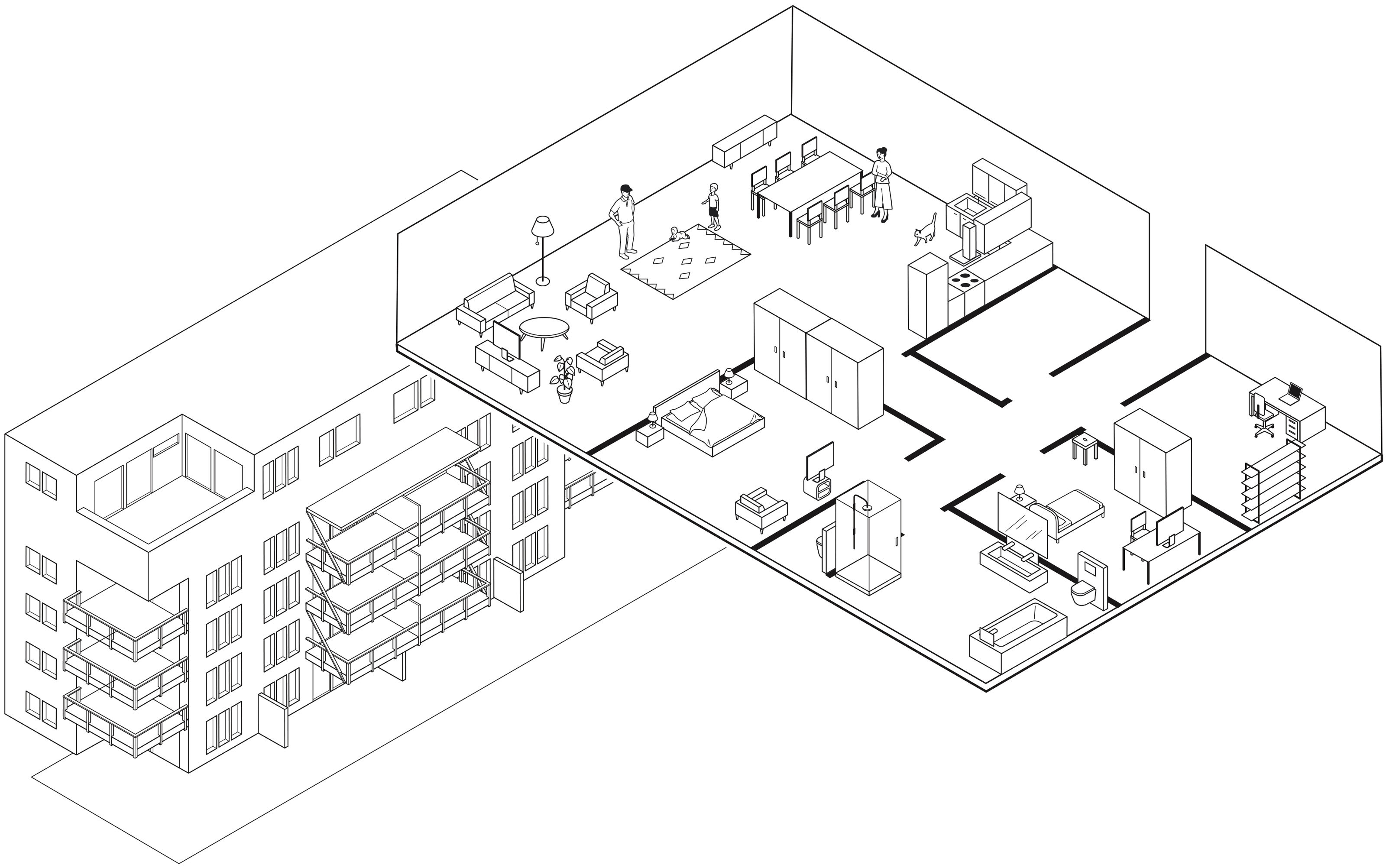 oculus-illustration-architektur-ausstellung-zeichnung-isometrie-wohnen-musterwohnung